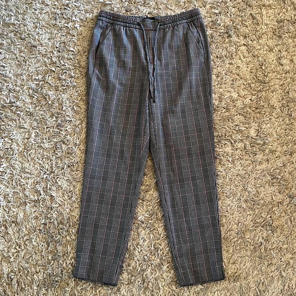 Black, white, and pink checkered dress pants by Banana Republic